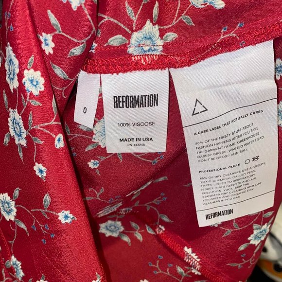 Reformation Grace Floral Front Tie Mini Dress in Red Viscose (Size: 0) - Picture 6 of 7